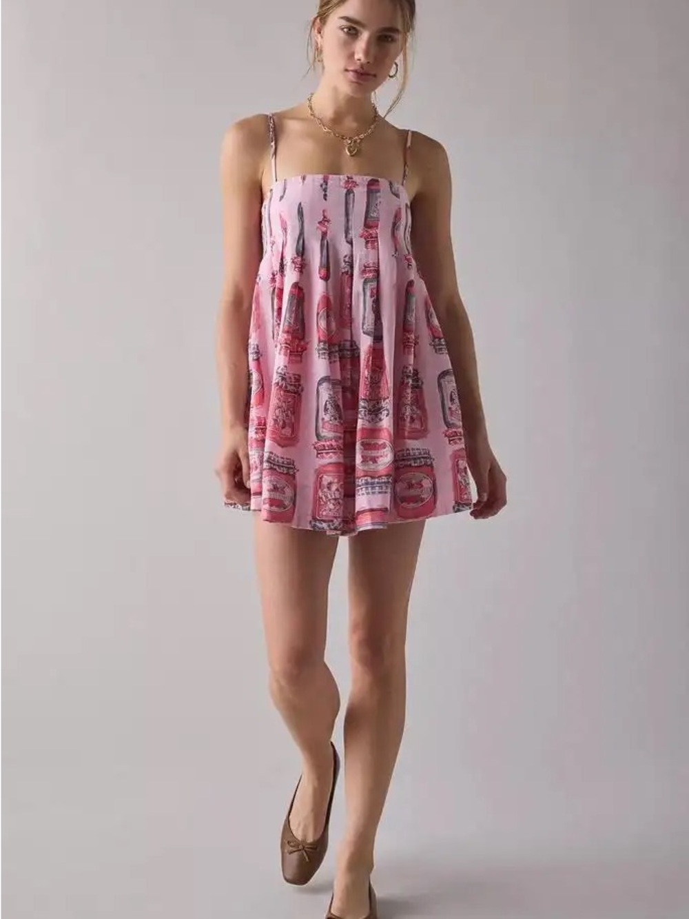 Urban Outfitters Pink Printed Spaghetti-Strap Mini Dress